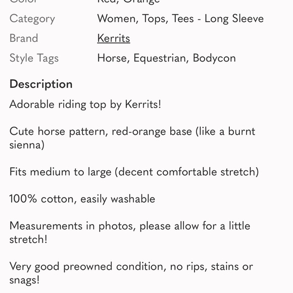 Kerrits Red Equestrian Long Sleeve Top L - Picture 9 of 9